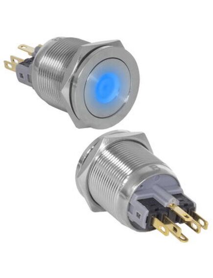GQ22PF-11ZD/B/N ON-OFF+OFF-ON, антивандальная кнопка металлическая с фиксацией, посадочная резьба м22, контакты под пайку, с подсветкой