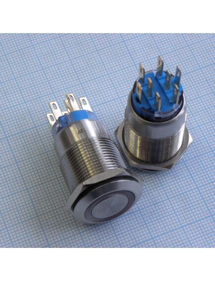 DS PS-65 БФЧК подсветка 12v DPDT, антивандальная кнопка без фиксации, 2группы на переключение 250v 5a, красная светодиодная подсветка на 12в