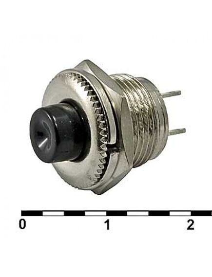 PSW-3-B 220В 0.3А, кнопка круглая, цвет черный, диаметр 14мм, посадочное отверстие 12мм, 0.3а/250в