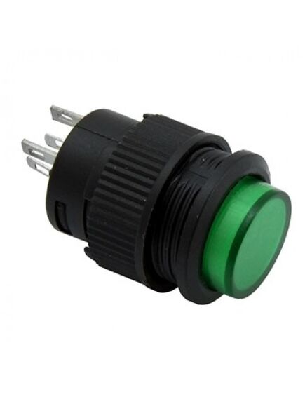 R16-503AD-G LOCK, кнопочный переключатель с фиксацией, зеленая led подсветка