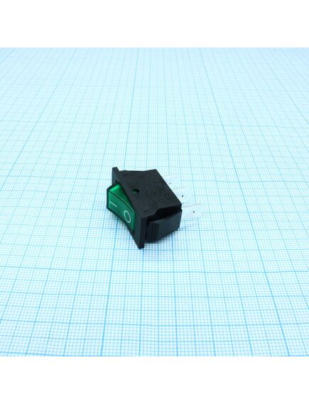 RK1-17 1X1N B/G"0-", выключатель клавишный on-off с подсветкой цвет корпуса (черный) цвет кнопки (зеленый)