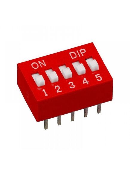 L-KLS7-DST-05-R-00, dip-переключатель 5 групп красный монтаж в отверстие шаг 2.54мм 0.025a 24в с выступающим движком