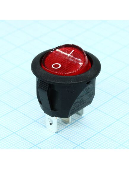 RC95BRBT2-G, выключатель клавишный круглый с подсветкой 10а 250в on-off 3 pin -красный-