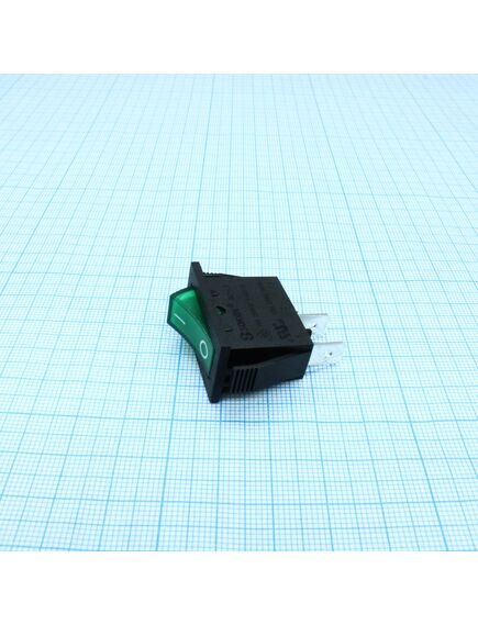 RK1-16 1X1 B/G"0-", выключатель клавишный on-off без подсветки цвет корпуса (черный) цвет кнопки (зеленый)