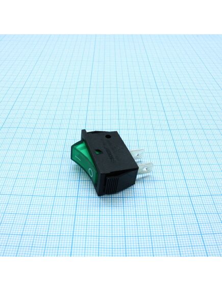 RK1-12 1X1 B/G"0-", выключатель клавишный on-off без подсветки цвет корпуса (черный) цвет кнопки (зеленый)