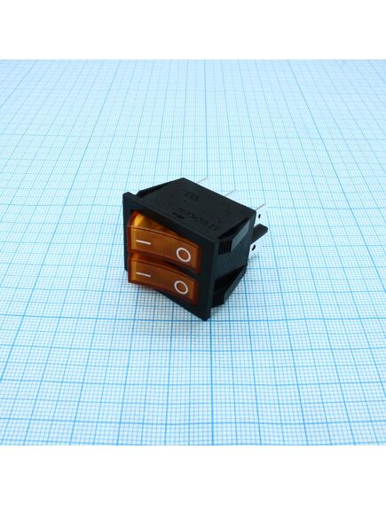 RK1-22 1X1X2N B/OR"0-", выключатель клавишный on-off с подсветкой цвет корпуса (черный) цвет кнопки (оранжевый)