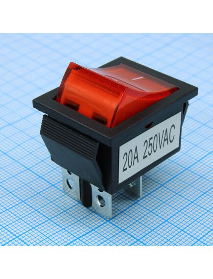 RWB-502 20А красный, выключатель клавишный с подсветкой on-off (4c) 20а 250в