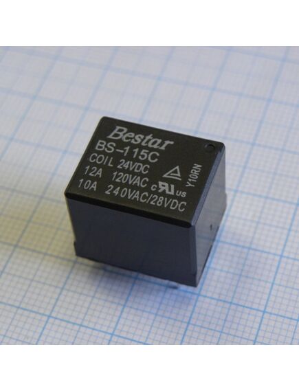 BS-115C-12A-24VDC, реле силовое; монтаж на печатную плату или в розетку; выводы с шагом 5мм; 1сo 10a; контакты agni; катушка 24в dc; влагозащита rtiii