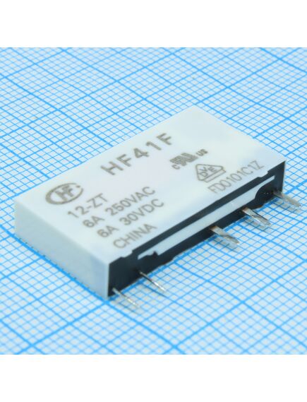 HF41F/12-ZT, сверхминиатюрное силовое реле серия hf41f spdt (6а одна контактная группа на переключение) катушка 12в вертикальный монтаж
