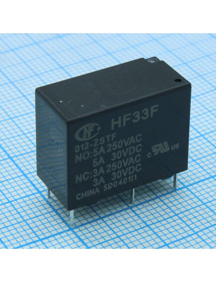 HF33F/012-ZSTF, реле, конфиг: 1c; uкатушки: 12 в; dc; мощность катушки (max): 400 мвт; контакты: 5 а; траб: -40...85 °c