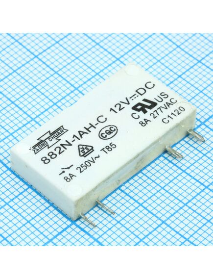 882N-1AH-C 12VDC, реле промежуточное катушка 12в, 0.17вт контакты 8a 240в переменного тока, 1 открытый, размер (lxwxh) мм: 28.0х5.0х15.0 мотнаж в отверстие