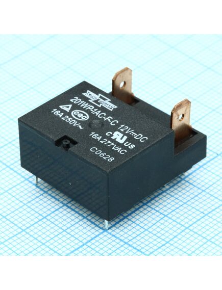 201WP-1AC-F-C 12VDC, реле, пайка в плату+ контакты 4.8 мм. упр.: 12vdc, потр. мощн.: 0.4w. комм.:no/nc 12а/8a 240vac, конт.: 1 открытый, размер (lxwxh) мм: 25.1 х 22.2 х 11.0
