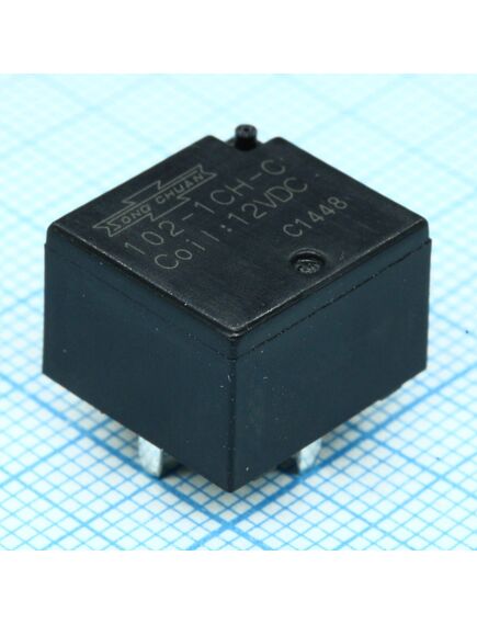 102-1CH-C 12VDC, реле автомобильное, пайка в плату. упр.: 12vdc, потр. мощн.: 0.64w. комм.:no/nc 20а/10a 14vdc, конт.: 1 перекидной, размер (lxwxh) мм: 14.0 х 13.0 х 9.5
