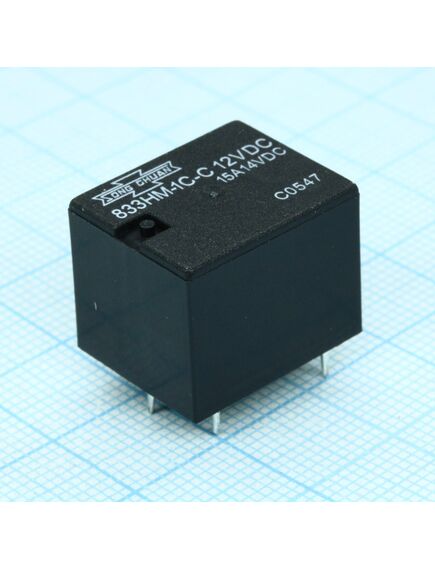 833HM-1C-C 12VDC, автомобильное реле в плату катушка 12в 0.45вт комм.:15а 14vdc, конт.: 1 перекидной, размер (lxwxh) мм: 19.0 х 15.5 х 15.0