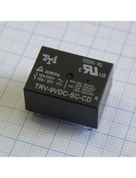 TRV-9VDC-SC-CD-R, катушка: 9 в 0,45 вт 180 ом контакты: 1 переключающий 16 а 250 в перем. материал: agsnin габариты 22,3х16,5х11,2 мм
