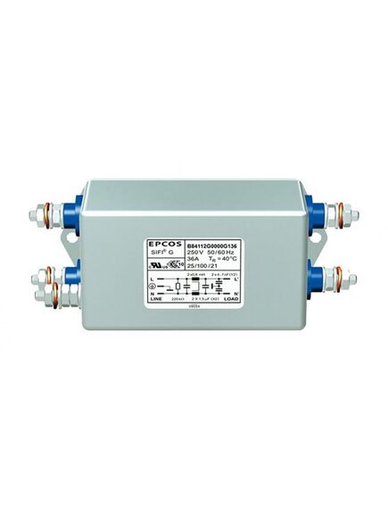 B84112G0000G120, фильтр линии питания двухпроводный 50гц/60гц 20a 250в переменного тока резьбовая шпилька фланцевое крепление