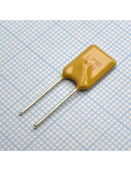 LP16- 400F, самовосстанавливающийся предохранитель ptc 4a(hold) 6.8a(trip) 16v 100a 2.4w 3.5s 0.02ohm radial 9.2 x 3 x 16.5mm bag