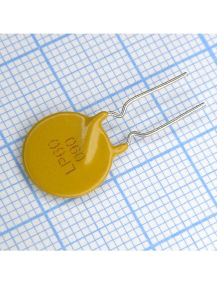 LP60-090F, самовосстанавливающийся предохранитель ptc 0.9a(hold) 1.8a(trip) 60v 40a 1w 7.2s 0.14ohm radial 12 x 3.1mm, bulk