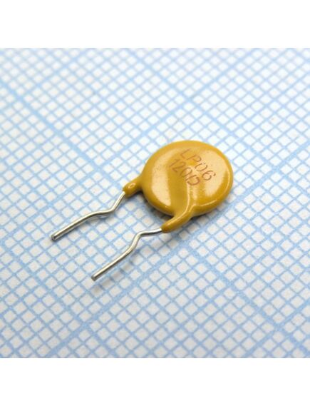 LP06- 120DF, самовосстанавливающийся предохранитель ptc 1.2a(hold) 2a(trip) 6v 40a 0.6w 3.5s 0.08ohm radial 7.7 x 3 x 12.6mm bag