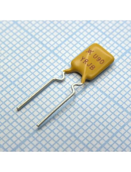 RUEF090, самовосстанавливающийся предохранитель ptc 0.9a(hold) 1.8a(trip) 30v 100a 0.6w 5.9s 0.07ohm radial 7.4 x 3 x 12.2mm bag