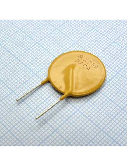 RXEF250, самовосстанавливающийся предохранитель ptc 2.5a(hold) 5a(trip) 72v 40a 2.5w 15.6s 0.05ohm, радиальные выводы, 20.8 x 3 x 25.4mm, россыпью