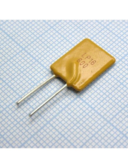 LP16- 600F, самовосстанавливающийся предохранитель ptc 6a(hold) 10.2a(trip) 16v 100a 2.8w 5.8s 0.009ohm radial 11.4 x 3 x 19mm bag