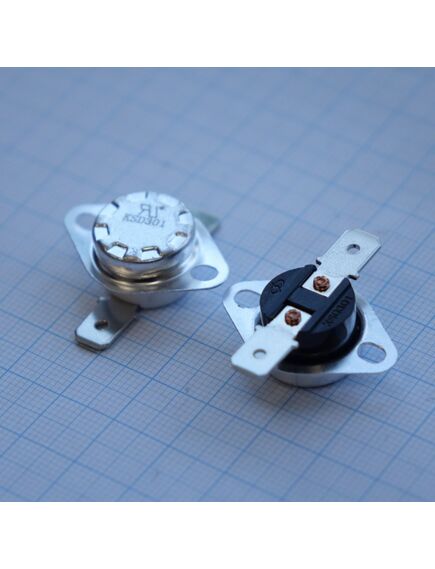 KSD301-A-200BF1-C, термостат, 10a 250v (15a 125v); выводы в стороны (под прямым углом), тип контактов: нормально замкнутые