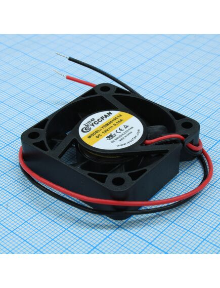 YDM4010C12, вентилятор 12в 40х40x10 c, 0.6вт, 6500 об/мин, 9.33м3/час, 25.1дб, подшипник скольжения cycleseal, тип вывода - провод