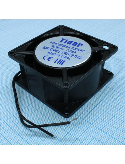 RQA 8038HBL 220VAC, вентилятор 220в ac, 2600об/мин., 80x80х38мм, 23л/мин, 26дб, подшипник качения, тип вывода - провод