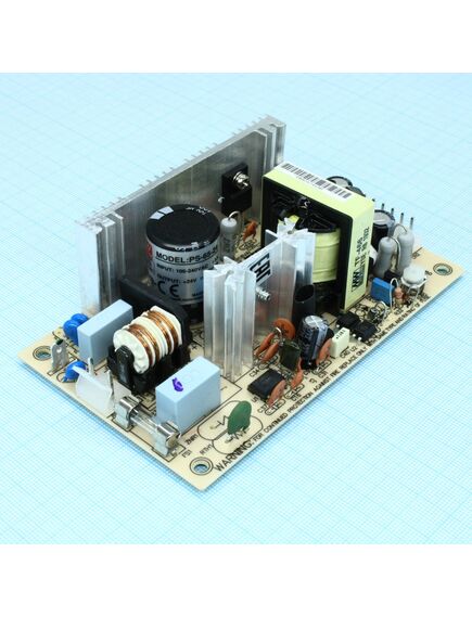 PS-65-24, ac-dc, 65вт, выход 24в/2.7a, рег. вых=±10%uном, вход 85…264v ac, 47…440гц /120…370в dc, изоляция 3000в ac, открытая плата 127х76х40мм, -10…+60°с