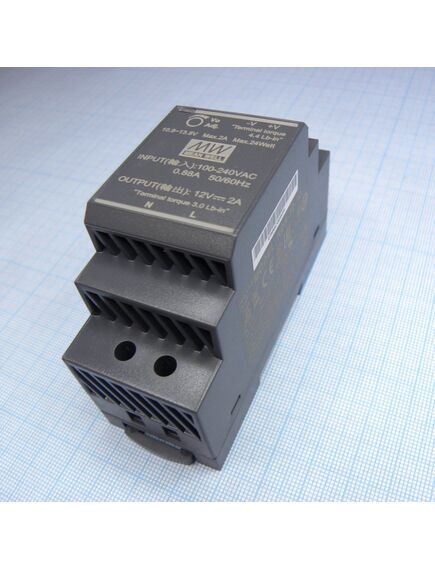 HDR-30-12, ac-dc, 24вт, вход 85...264 в ac 47...63гц/120...370в dc, выход 12в/2а, изоляция 3000в ac, в кожухе на din-рейку, 35х90х54.5мм, -30...+70°с