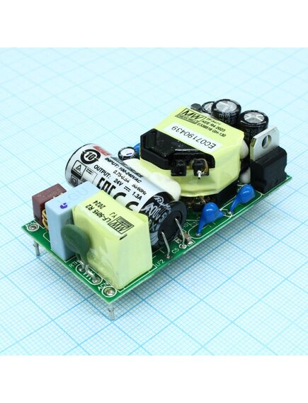 MFM-30-24, ac-dc med, 31.2вт, вход 80...264в ac 47...440 гц, выход 24в/1.3а, изоляция 4000в ac, на плате 65.5х35х23мм, -40...+85°c