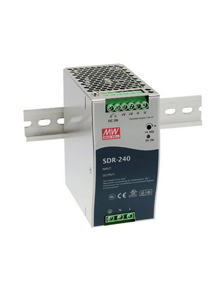 SDR-240-48, преобразователь ac-dc на din-рейку 240вт, выход 48в/5a, рег. вых 48...55в, вход 88…264v ac, 47…63гц /124…370в dc, изоляция 3000в ac, в кожухе 63х125,2х113м,5м, -25…+70°с