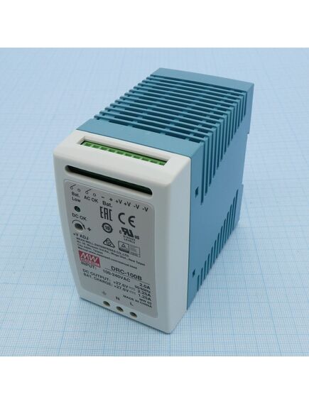 DRC-100B, ac-dc с функцией ups, 100вт, вход 90...264в ас/127...370в dc, выход 1: 27.6в/0…3.5 (2.25 ном.) а, выход зарядного устройства 27.6в/1.25а, изоляция 3000в ас, в корпусе 55х90х100мм, -30...+70°с