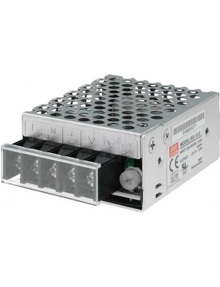 RS-15-5, ac-dc, 15вт, выход 5в/3a, рег. вых 4.75…5.5 в , вход 88…264в ac, 47…63гц / 125…373 в dc, изоляция 3000в ac, в кожухе 62,5х51х28мм, -20…+70°с