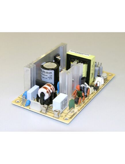PS-65-12, ac-dc, 65вт, выход 12в/5.2a, рег. вых=±10%uном, вход 85…264v ac, 47…440гц /120…370в dc, изоляция 3000в ac, открытая плата 127х76х40мм, -10…+60°с