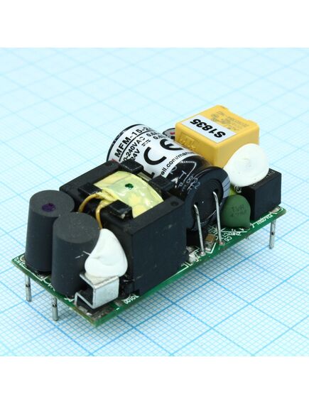 MFM-15-24, ac-dc med, 15.1вт, вход 80...264в ac 47...440 гц, выход 24в/0.63а, изоляция 4000в ac, на плате 49х23.8х23мм, -35...+85°c