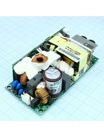 EPP-150-24, ac-dc, 100вт (вент. 150вт), ккм, вход 90…264v ac, 47…63гц /127…370в dc, выход 24в/4.2a (вент. 6.25а), рег. вых 23.52…25.2в, изоляция 3000в ac, открытая плата 102х51х29мм, -30…+70°с, доп. выход 12в/0.3а