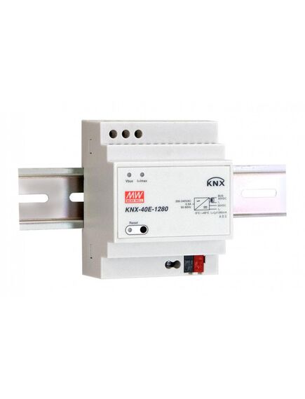 KNX-40E-1280, ac-dc для системы knx, 38.4вт, вход 180…264v ac, 47…63гц /254…370в dc, выход 30в/1280мa, интегр. шина knx, изоляция 4200в ac, на din-рейку 72х90х57мм, -30…+70°с
