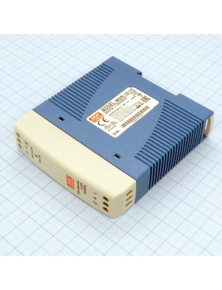 MDR-10-15, преобразователь ac-dc на din-рейку 10вт, выход 15в/0,67a, вход 85…264v ac, 47…63гц /120…370в dc, изоляция 3000в ac, в кожухе 22,5х90х100мм, -20…+70°с