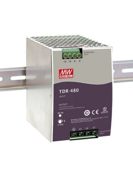 TDR-480-24, ac-dc, 480вт, ккм, 3-х фазный, вход 340…550в ac, 47…63/480…780в dc, выход 24в/20a, рег. вых 24...28в, изоляция 3000в ac, в кожухе на din-рейку 85.5х125.2х128.5мм, -30…+70°с