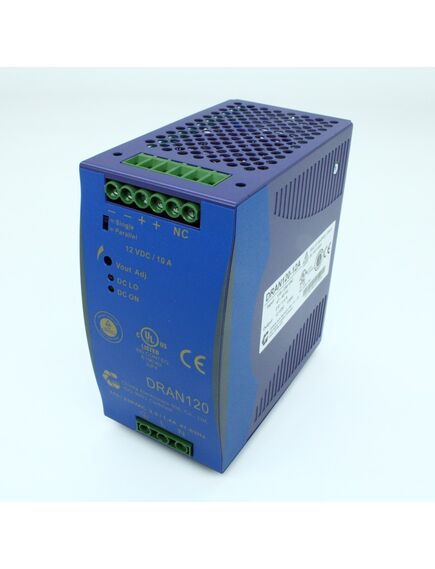 DRAN120-12A, преобразователь ac-dc на din-рейку 120вт, выход 12в/10a (рег. 11.4...14.5в), вход 186…264v ac, 47…63гц / 210…370vdc, pfc+паралл., изоляция 3000v ac, : 126х114х64мм, винтовые клеммы, -35…+71°с