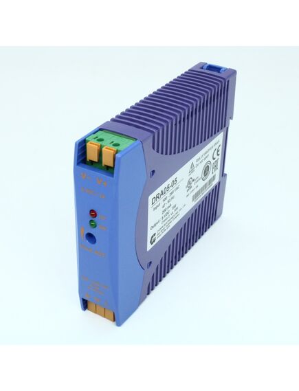 DRA05-05, преобразователь ac-dc на din-рейку 5вт, выход 5в/1a, рег. вых 4.5…5.75в, вход 90…265v ac, 47…63гц / 120...370v dc , изоляция 3000v ac, : 115х90х23мм, -20…+71°с, пружинные клеммы