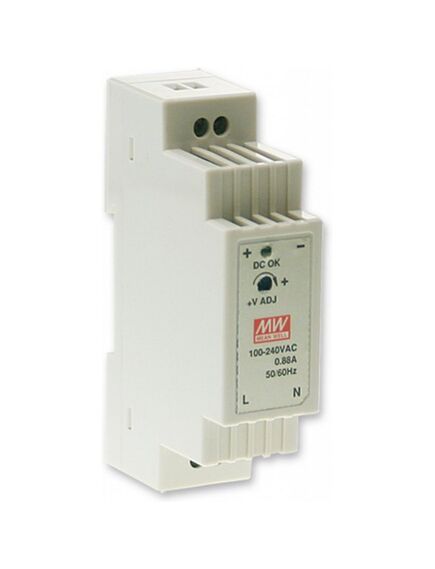 DR-15-5, преобразователь ac-dc на din-рейку 12вт, выход 5в/2,4а, вход 85...264 в ac 47...63гц/120...370в dc, изоляция 3000в ac, в кожухе , 25х93х56мм, -20...+60°с