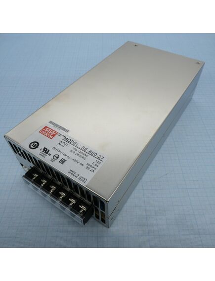 SE-600-27, ac-dc, 600вт, вход 180...264vac, 47...63гц / 254...370vdc, , выход 27в/0…22.2a, рег. вых=-5+10%uном, изоляция 3000в ac, в кожухе 247x127х63.5мм, -20…+60°с