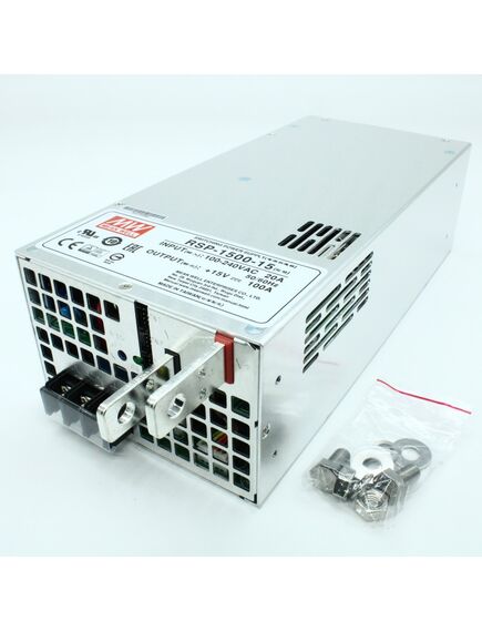 RSP-1500-15, ac-dc, 1500вт, вход 90…264v ac, 47…63гц /127…370в dc, выход 15в/0…100a, рег. вых=±10%uном, изоляция 3000в ac, в корпусе 278х127х83.5мм, -20…+70°с