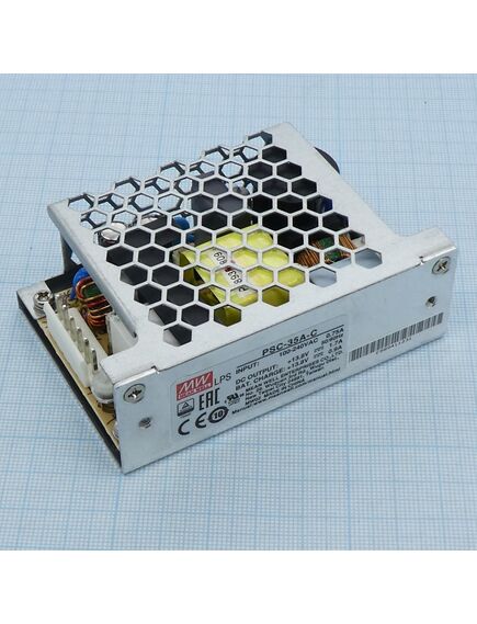 PSC-35A-C, ac-dc с функцией ups, 35вт, вход 90...264в ас/127...370в dc, выход1: 13.8в/0…1.7а(2.6 а макс), выход зарядного устройства 13.8в/0.9а, рег. вых.1 12…15в, изоляция 3000в ас, в кожухе 86.4х59.6х30мм, -30...+70°с