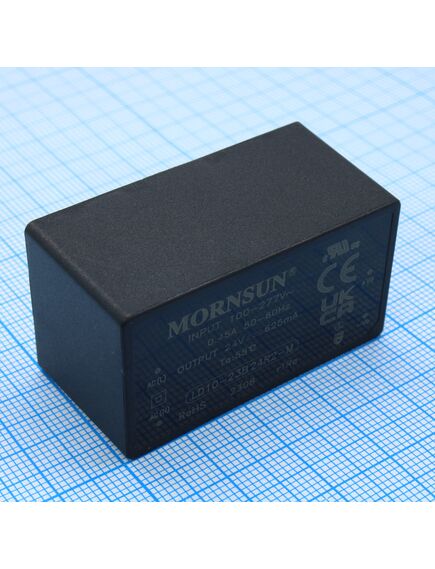 LD10-23B24R2-M, ac-dc, 10вт, вход 85…305в ac 47…63 гц, 100…430b dc, выход 24в/0.41а, изоляция 4000в ac, кпд 86%, в корпусе на плату 47.6х26.8х23.5мм, -40...+85°c
