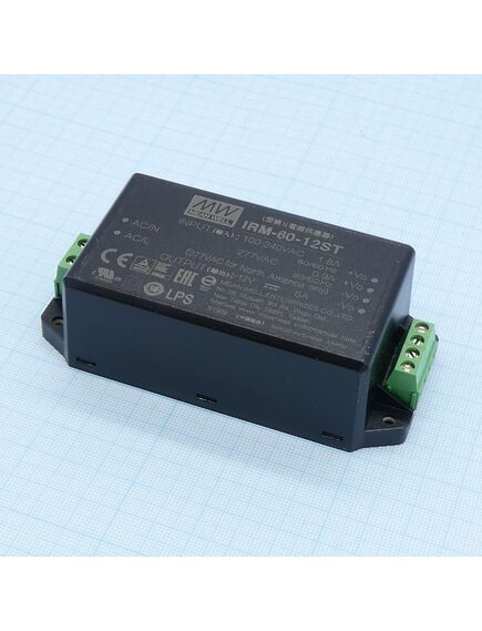 IRM-60-12ST, ac-dc, 60вт, вход 85...264в ac 47...440 гц, выход 12в/5а, изоляция 3000в ac, в корпусе на шасси, 109x52x33.5мм, -30...+70°c, винтовые зажимы