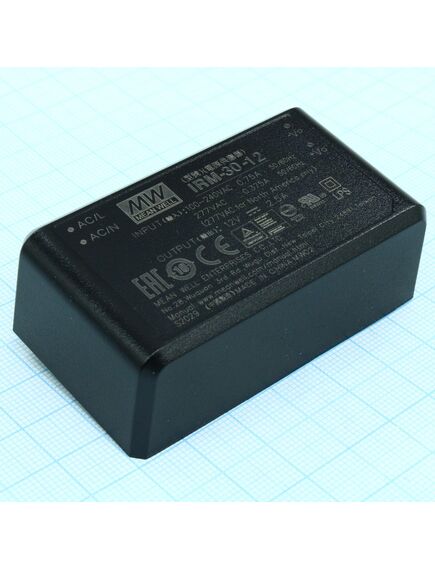 IRM-30-12, ac-dc, 30вт, вход 85...264в ac 47...440 гц, 120...370b dc, выход 12в/2.5а, изоляция 3000в ac, в корпусе на плату 69.5x39x24мм, -30...+70°c